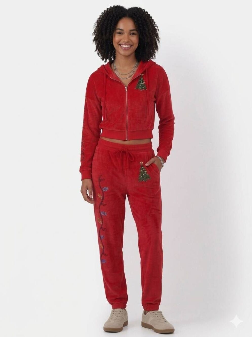 🔥NWT Red Sequined Plush Faux Fur Hoodie & Pants Set Small